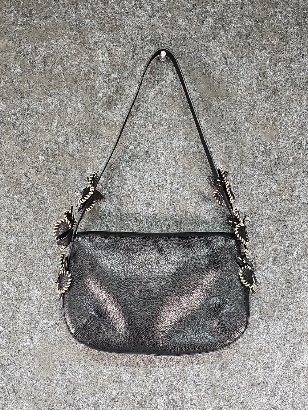 Antonio Melani Leather Purse With Blanket Stitch Flowers, Black - Picture 4 of 10